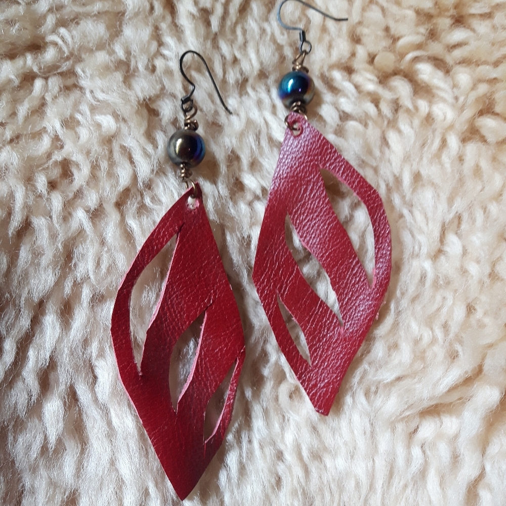 Red leather earrings